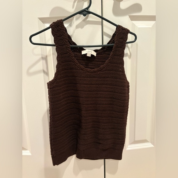 LOFT Tops - Loft Brown Crochet Scalloped Tank Sweater